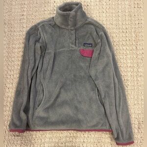 Patagonia Re-Tool Fleece Pullover Sweater Gray Pink Womens Size Medium